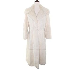 Vintage 1960s Rabbit Fur Coat Cream A-Line Overcoat Convertible Funnel Collar